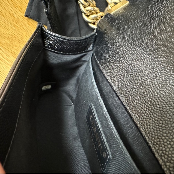 EUC CHANEL Boy Bag Black Caviar Chevron Leather Brushed Gold Hardware Old Medium - Picture 6 of 15